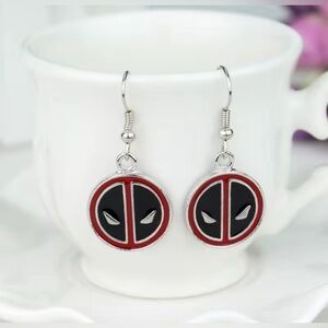 3 For $35 Silver Tone Marvel Deadpool Theme Enameled Minimalist Drop Earrings